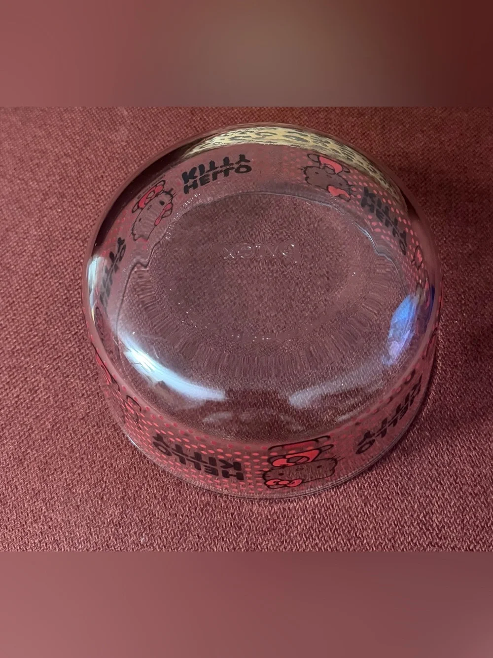 Pyrex Hello Kitty Clear Glass Bowl, Red Polka Dots 5.75”